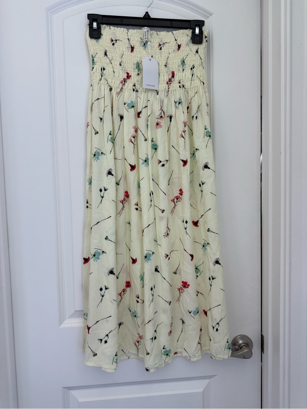 Strapless Floral Maxi Dress in Cream